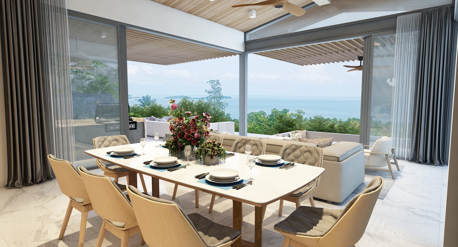 Sense8 Samui open-plan living room and pool terrace